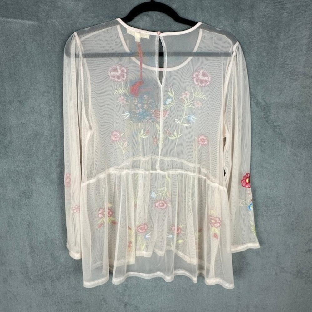 Grand Greene Top Womens Large Pink Embroidered Floral Sheer Romantic Whimsy Boho - Picture 7 of 13